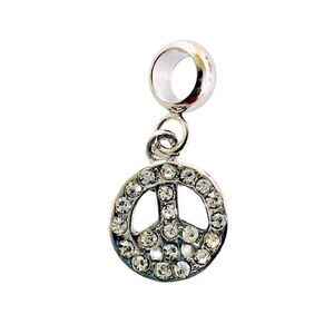 Silver Peace Sign Rhinestone Charm